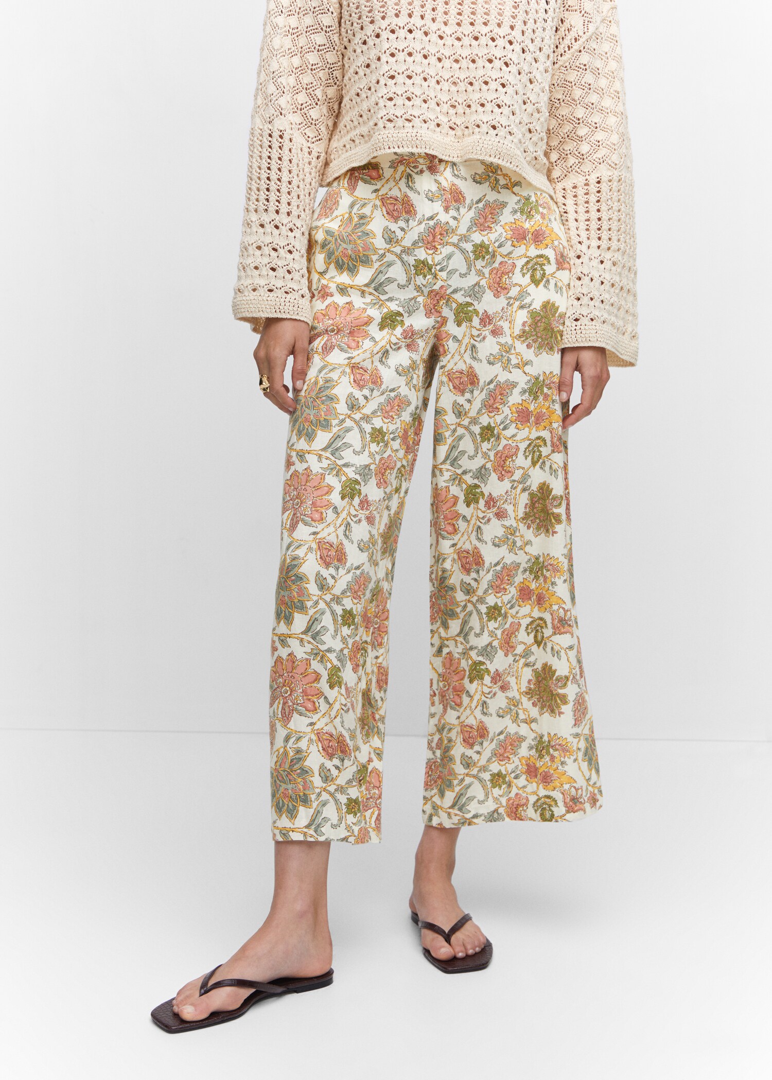 Linen floral culotte pants - Medium plane
