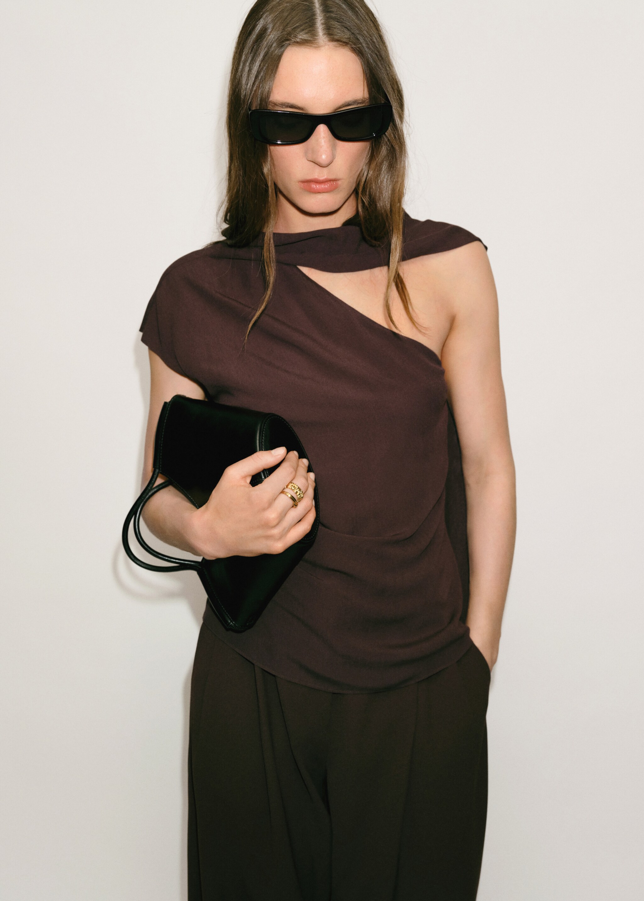 Asymmetrical scarf blouse with fringe detail - Medium plane
