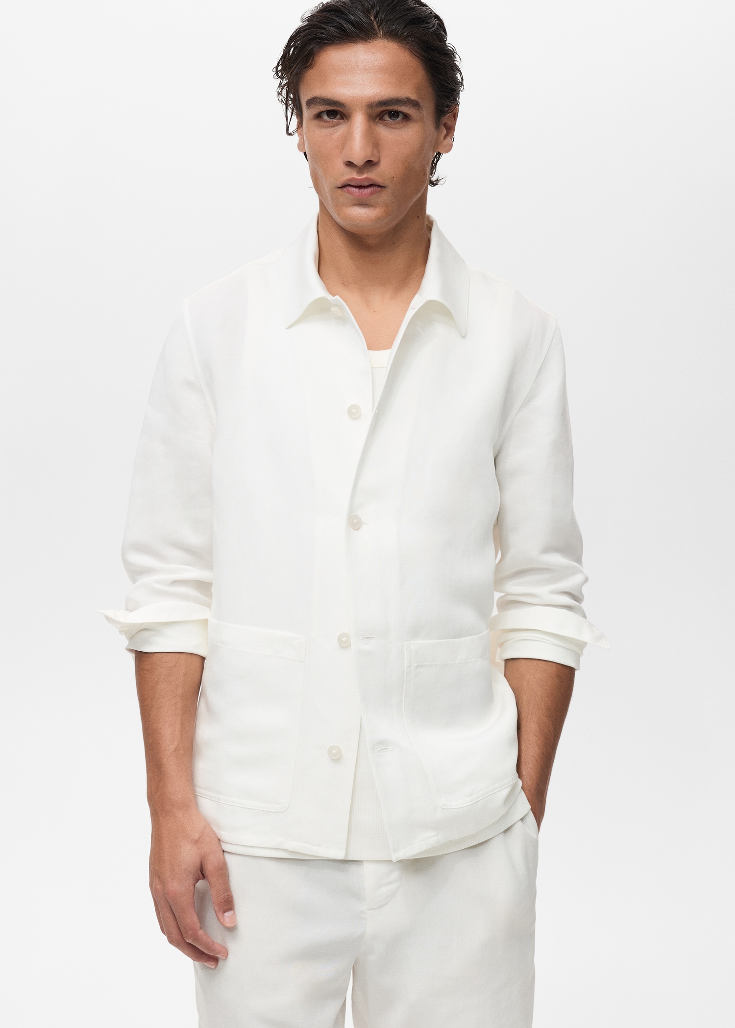 Linen overshirt with pockets - Medium plane