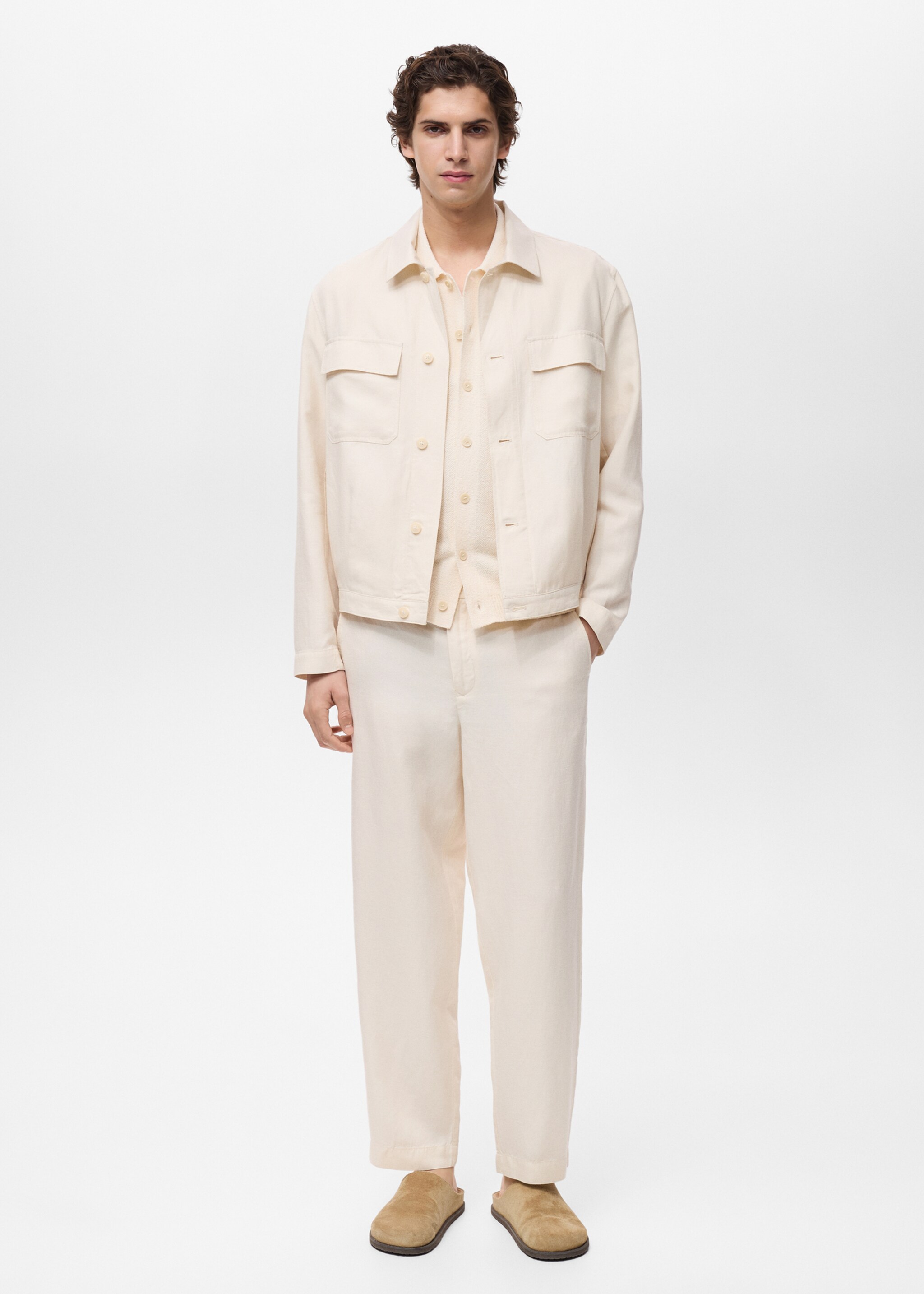 Bowling-style linen overshirt - General plane