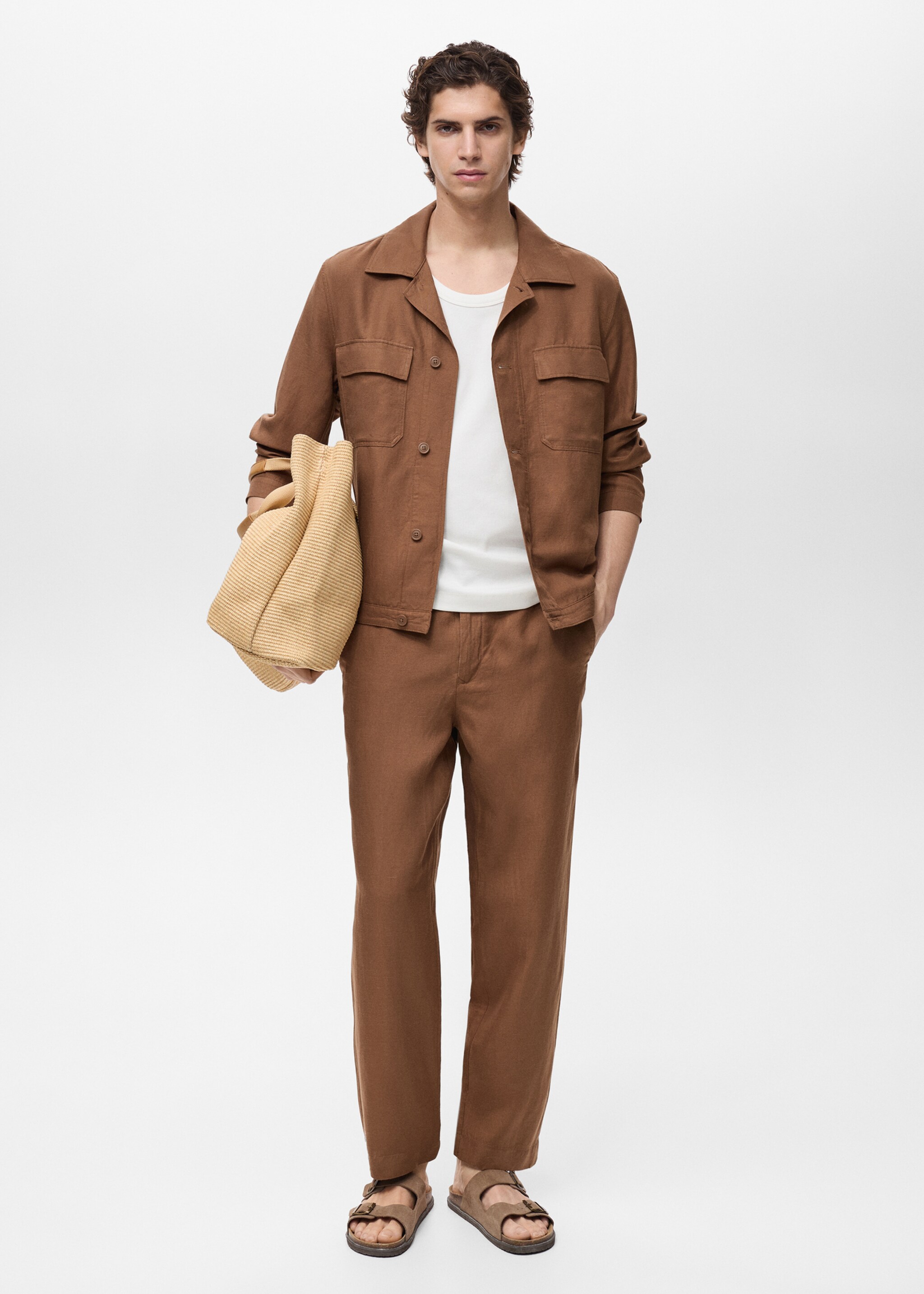 Bowling-style linen overshirt - General plane