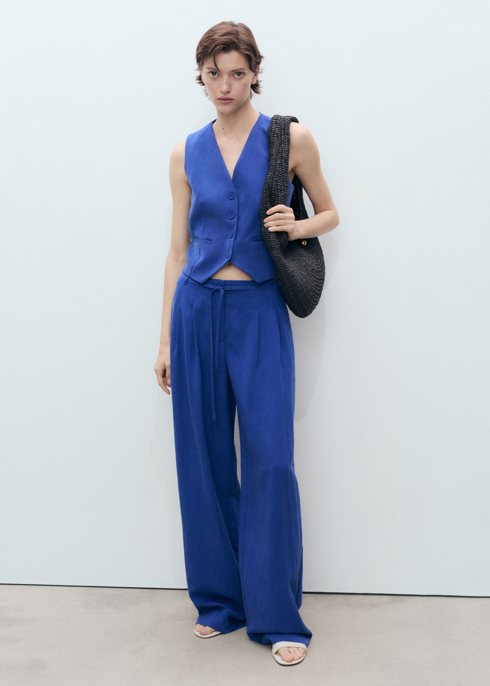 Lyocell suit trousers with bow belt - General plane
