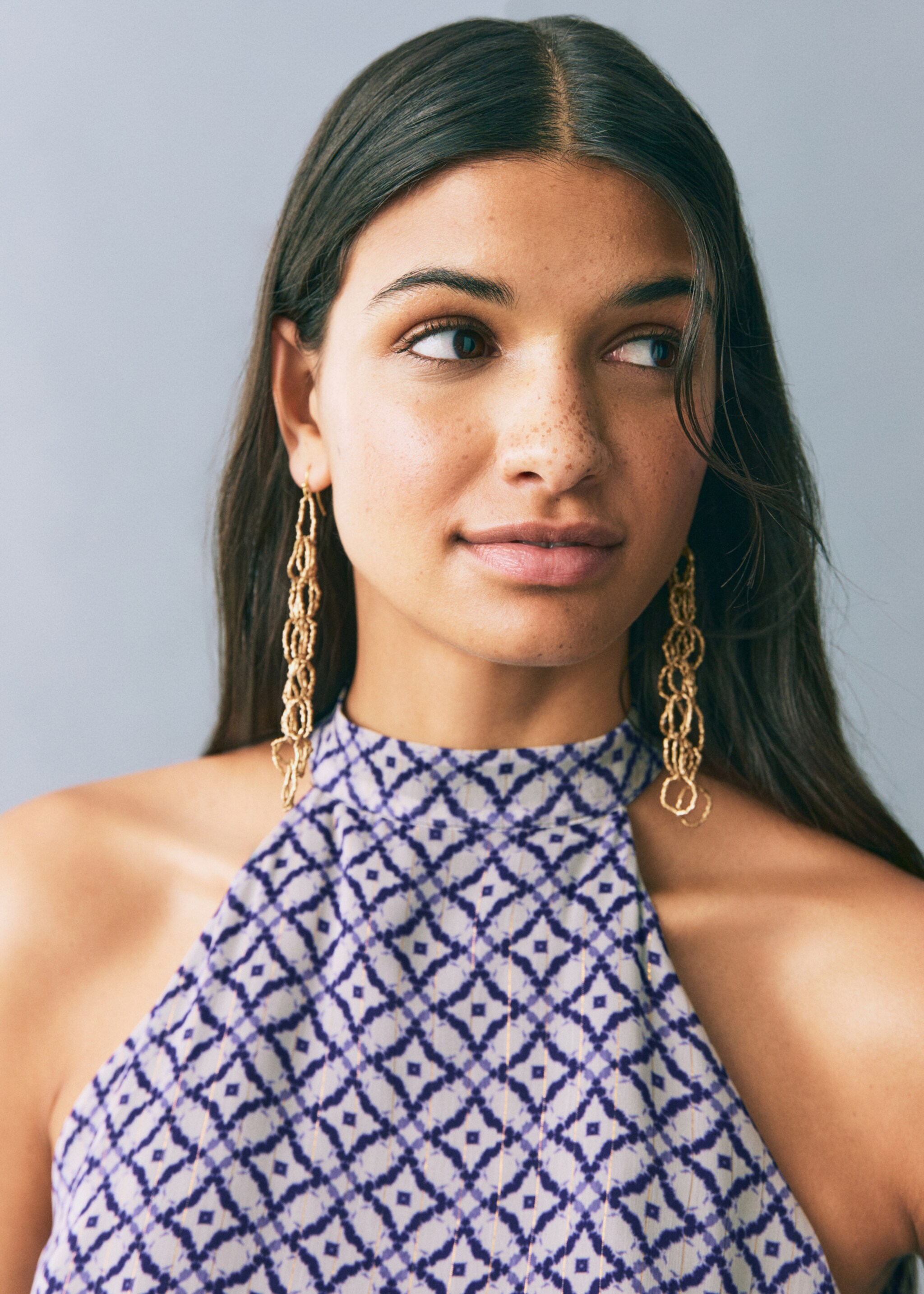 Halter-neck printed dress - Details of the article 1